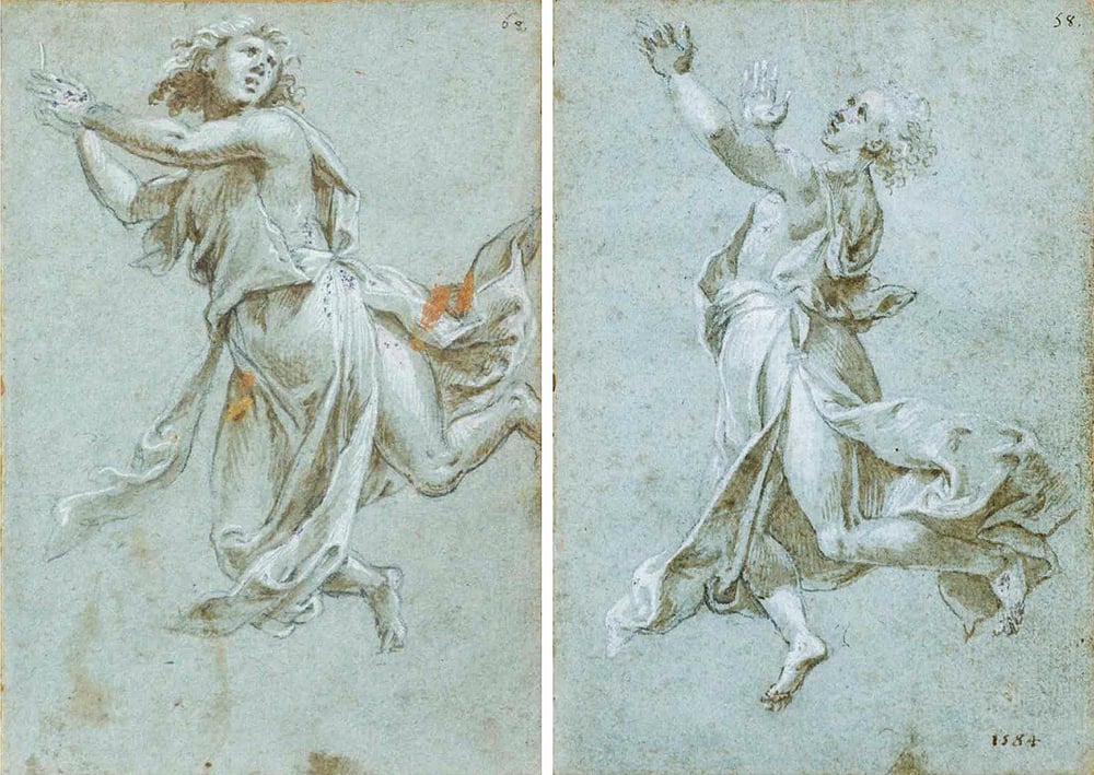 Image of Two sketches of Angels in Adoration by Carlo Urbino, 16th cent.