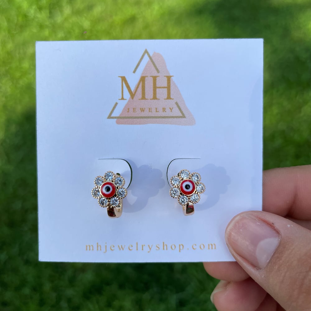 Huggie Flower Evil Eye Earrings