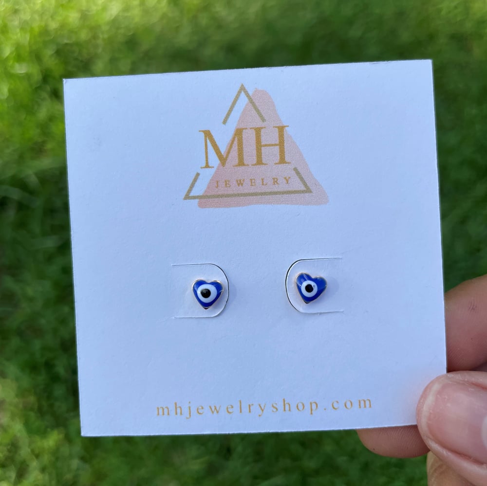 TINY Heart evil eye stud earrings