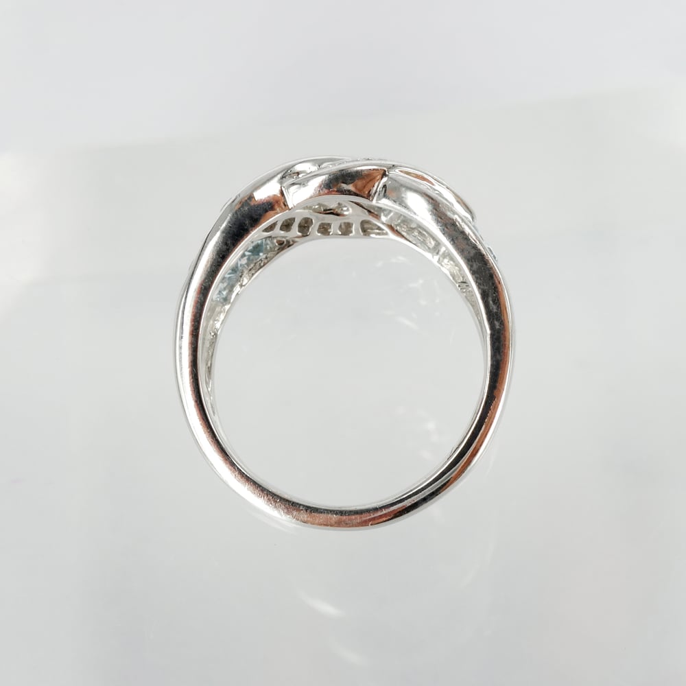 Image of 18ct white gold diamond + aqua cocktail ring.