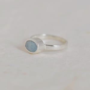 Image of Icy Blue Aquamarine oval cut flat band silver ring