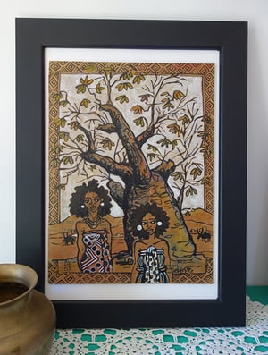 Image of Trois zébus, deux femmes, un baobab