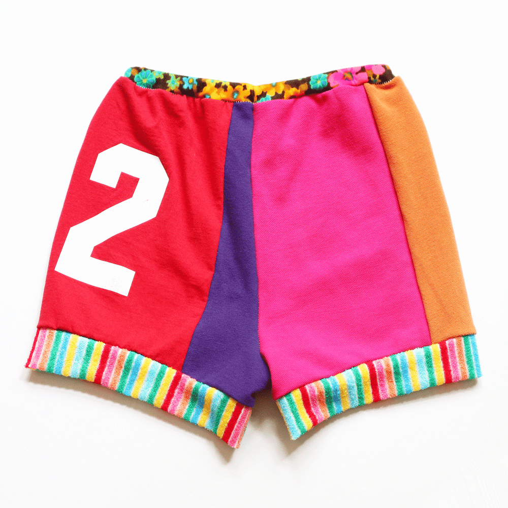 Image of rainbow colorblock patchwork TWELVE 12TH 12 TWELFTH BIRTHDAY PARTY BDAY shorts courtneycourtney 
