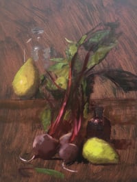 “ Pears, Beets, and Bottles“ Original Fine Art Oil Painting by Sarah Griffin Thibodeaux