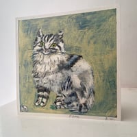 Image 2 of Small square art print-‘Pam’ (fluffy grey cat) 
