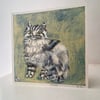 Small square art print-‘Pam’ (fluffy grey cat) 