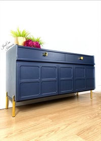 Image 2 of Vintage Mid Century Modern Retro NATHAN SIDEBOARD, DRINKS CABINET, TV STAND in navy blue 