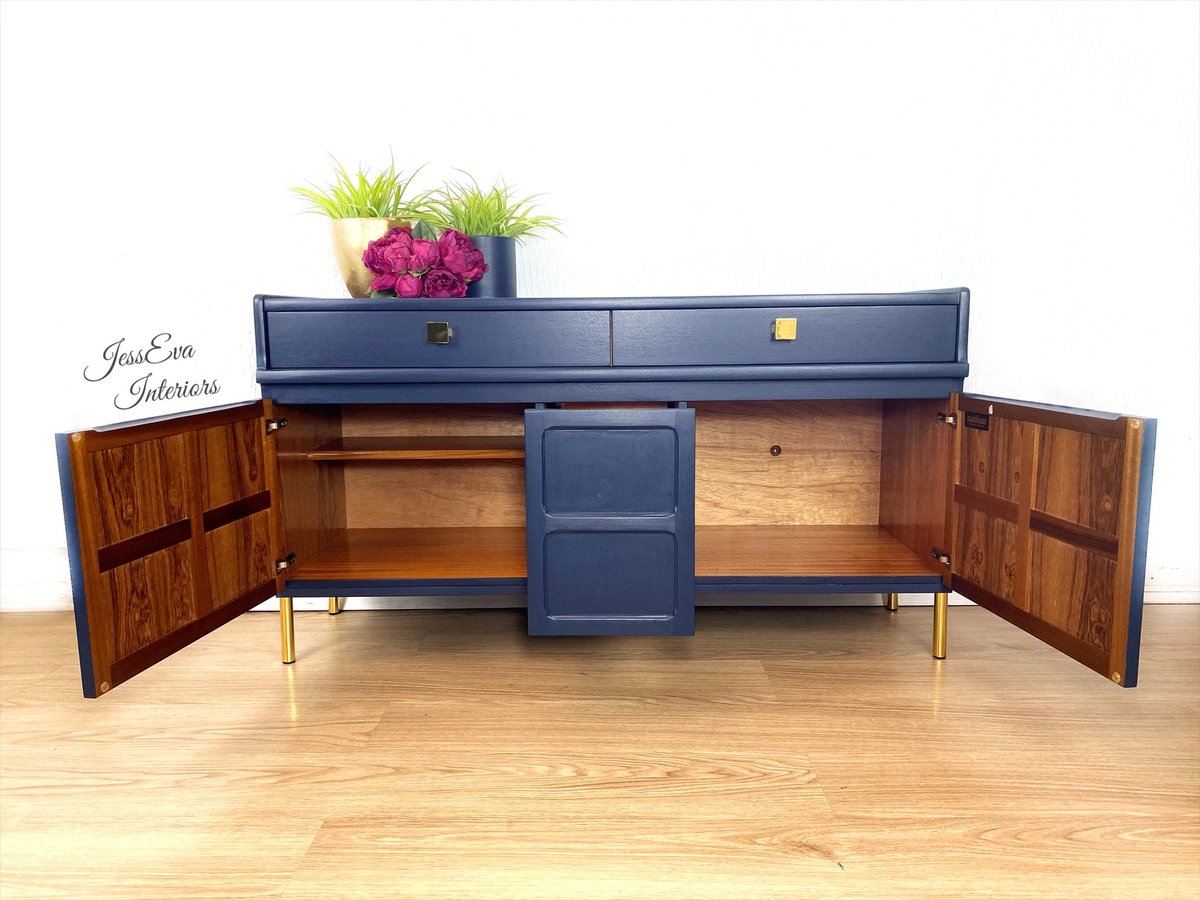 Vintage Mid Century Modern Retro NATHAN SIDEBOARD, DRINKS CABINET, TV STAND in navy blue 