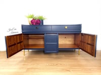 Image 3 of Vintage Mid Century Modern Retro NATHAN SIDEBOARD, DRINKS CABINET, TV STAND in navy blue 