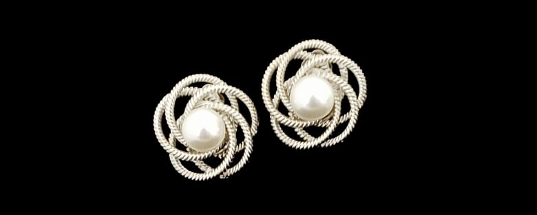 Image of Silver & Pearl Swirl Clip - On Earrings