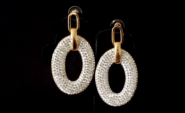 Image of Gold & Rhinestone Oval Pierced Earrings 