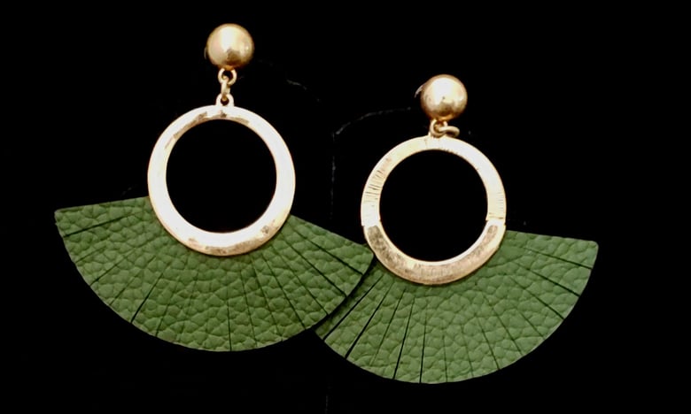 Image of Green Leather Pierced Earrings 