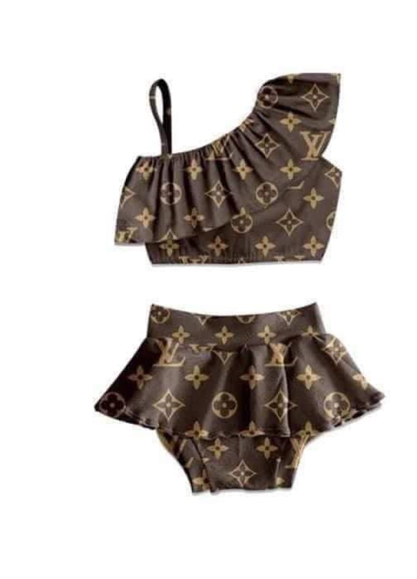 Image of Brown LV Girl Swimsuit 