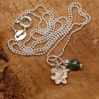 Image 2 of Geranium pendant with moss agate bead -  18" chain