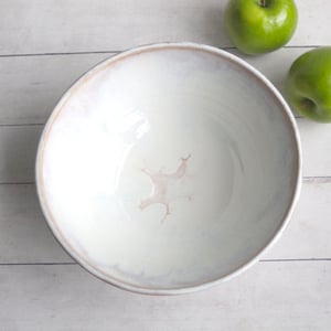 Image of Serving Bowl with White and Ocher Dripping Glazes, Handcrafted Pottery, Made in USA