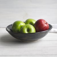 Image 2 of Modern Rustic Shallow Serving Bowl with Swirling Dark Glazes, Pottery Bowl, Made in USA