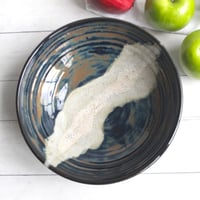Image 1 of Modern Rustic Shallow Serving Bowl with Swirling Dark Glazes, Pottery Bowl, Made in USA