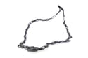 Black tourmaline quartz set in a hand made chain. Oxidised silver