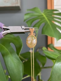 Image 5 of Gold Green Flower Agate Oval Crystal Necklace