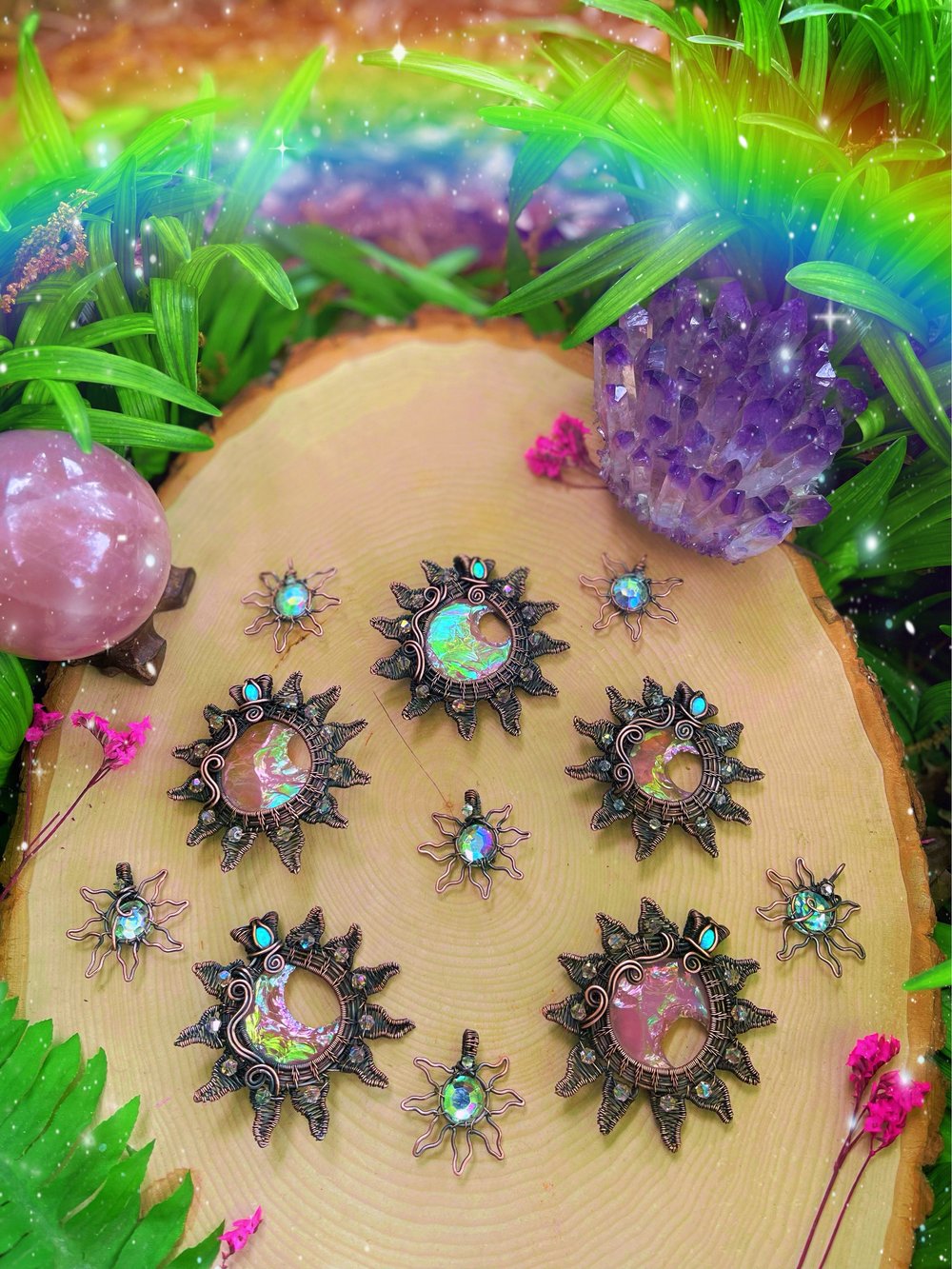 Aura Rose Quartz Sun Pendantz