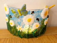 Image 4 of Fused Glass Daisy, Butterfly and Bee Candle Surround 