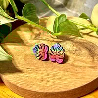 Image 4 of Wood Monstera Earrings - various colors 