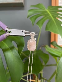 Image 3 of Silver Rounded Flower Agate Rectangle Crystal Necklace