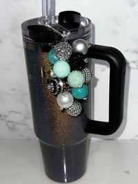 Image 3 of Black and Teal Midnight Glitz Tumbler Straw Bauble