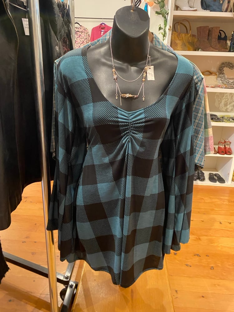 Image of Bell Sleeve Dress (teal plaid)