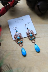 Image 2 of Copper + Turquoise Woven Earrings