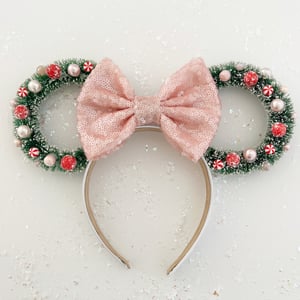 Image of Peppermint Wreath Ears with White or Blush Bow - PREORDER