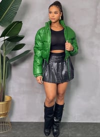 Image 1 of Green PU Puffer Coat