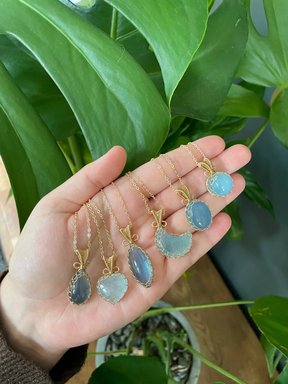 blue horizon crystal necklaces!