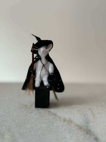 Image of Samantha the witch mouse faux taxidermy