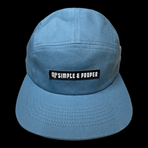 Image of S&P-“Trippy Type” Logo PatchWork 5-Panel Camper Cap (Pastel Blue)