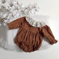 Image 1 of Boho newborn girls bodysuit | Bethany |brown | photoshooting clothes