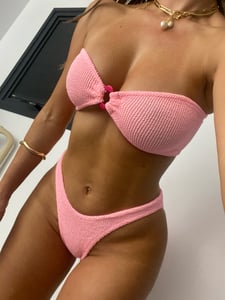 Image of Flower Ring Bandeau Crinkle Bikini In Bubblegum Pink 