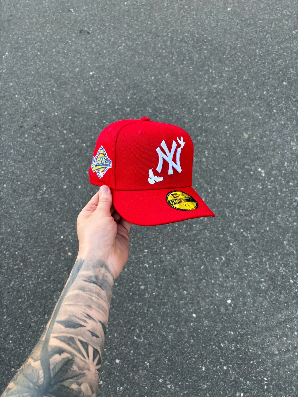 Image of RED I <3 NY NEW YORK YANKEES CUSTOM FITTED CAP