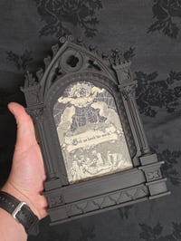 Image 3 of Antique biblical page and real preserved web inside  black cathedral frame