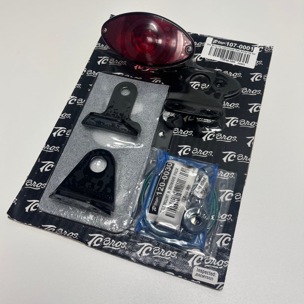 Image of TC Bros Cat Eye Tail Light & Side Mount License Plate Bracket Kit (#107-0001)