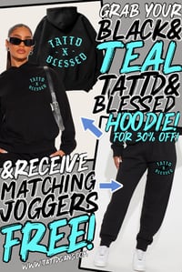 Image 1 of FREE JOGGERS!!! Black&teal Tattd&blessed JOGGER SET!!! 🖤🩵