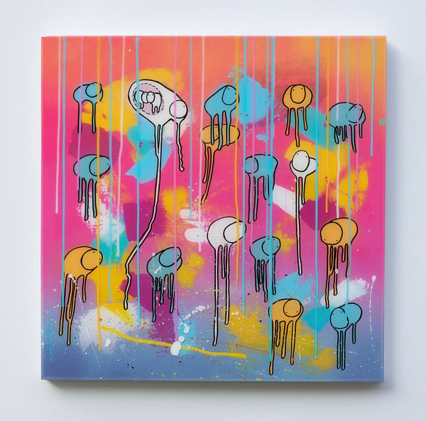 Image of RAINING COWS “18 days of Labour” 24”X24” 2022