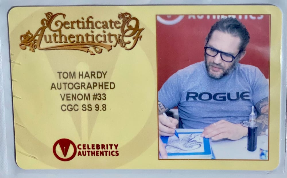 Image of Last one! TOM HARDY SIGNED -RAREST VENOM #33 CGC SS 9.8 - Celebrity Authentics