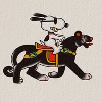 Snoopy riding a panther