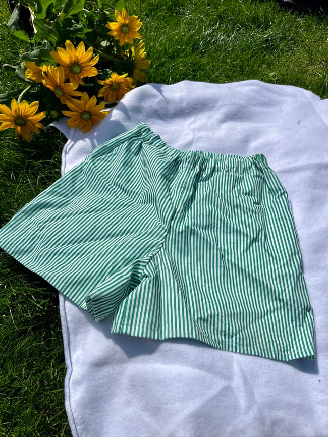 Green and White Candy Stripes cotton shorts