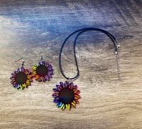 Image 1 of Tie dye Sunflower Shaped necklace and earrings 
