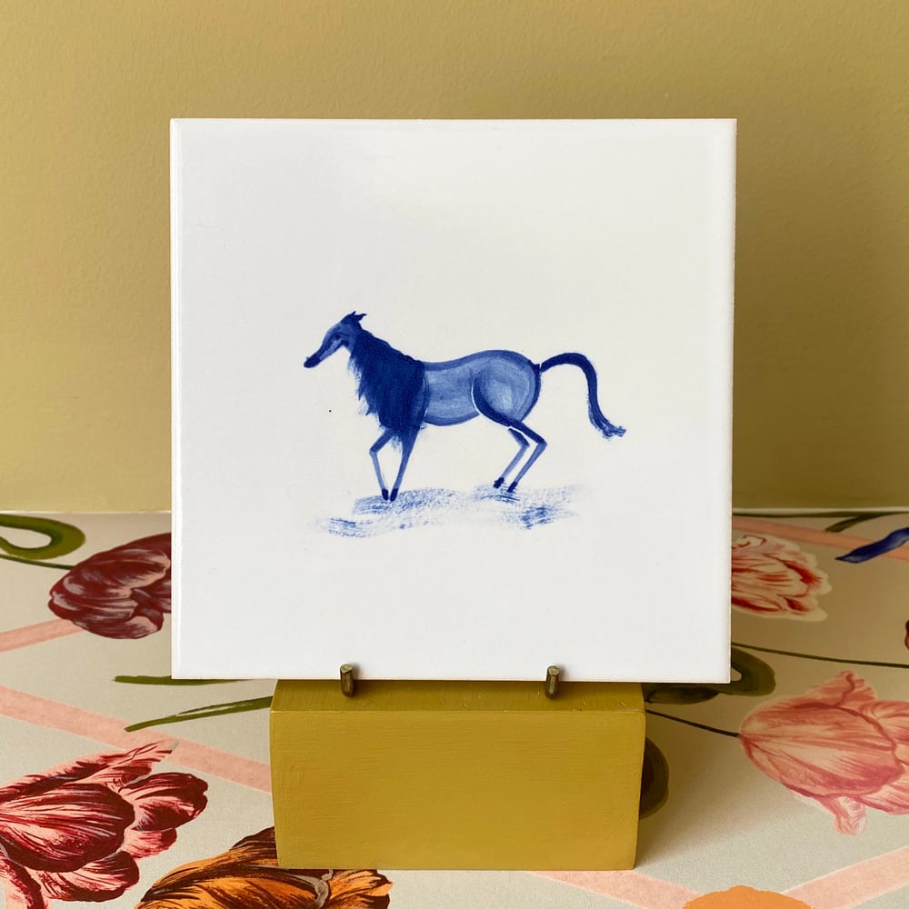 Image of Single Horse Cobalt Tile