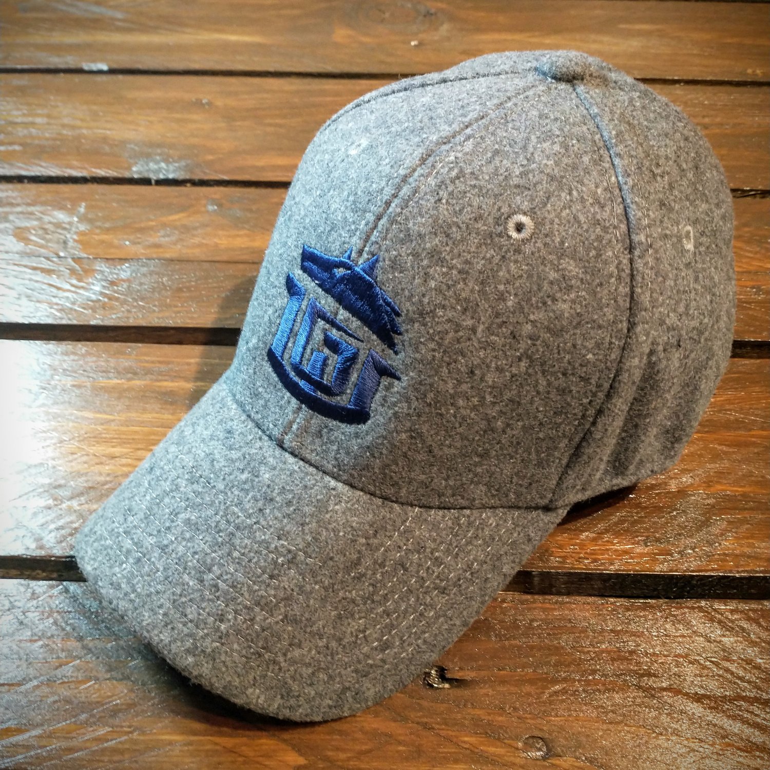 GAMEWORN Melton Wool Varsity Baseball Cap Heritage Grey with Blue