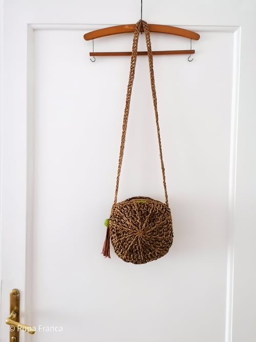 Image of Small Cross-shoulder Raffia Bag in Brown