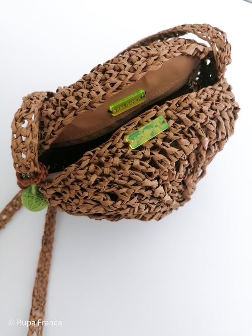 Image of Small Cross-shoulder Raffia Bag in Brown